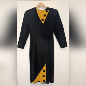 Vintage 1980s Leslie Lucks Long Sleeve Geometric Dress